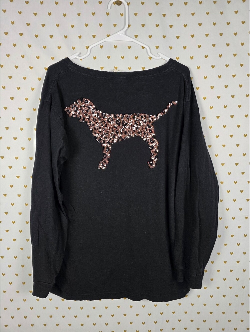 Victorias Secret PINK Leopard Cheetah Dog BLING sequined Long Sleeve Tee Large